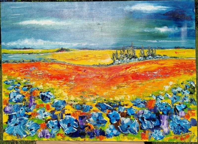Paysage provençal, Peinture à l'huile sur toile, Claude Combe